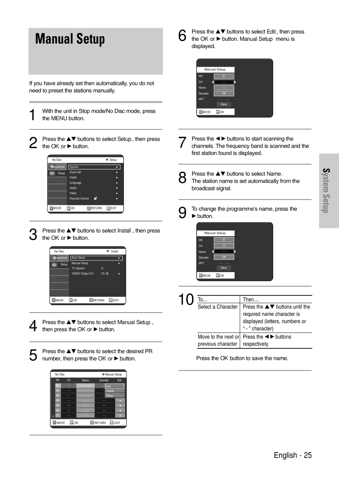 Samsung DVD-VR320/EUR manual Manual Setup 