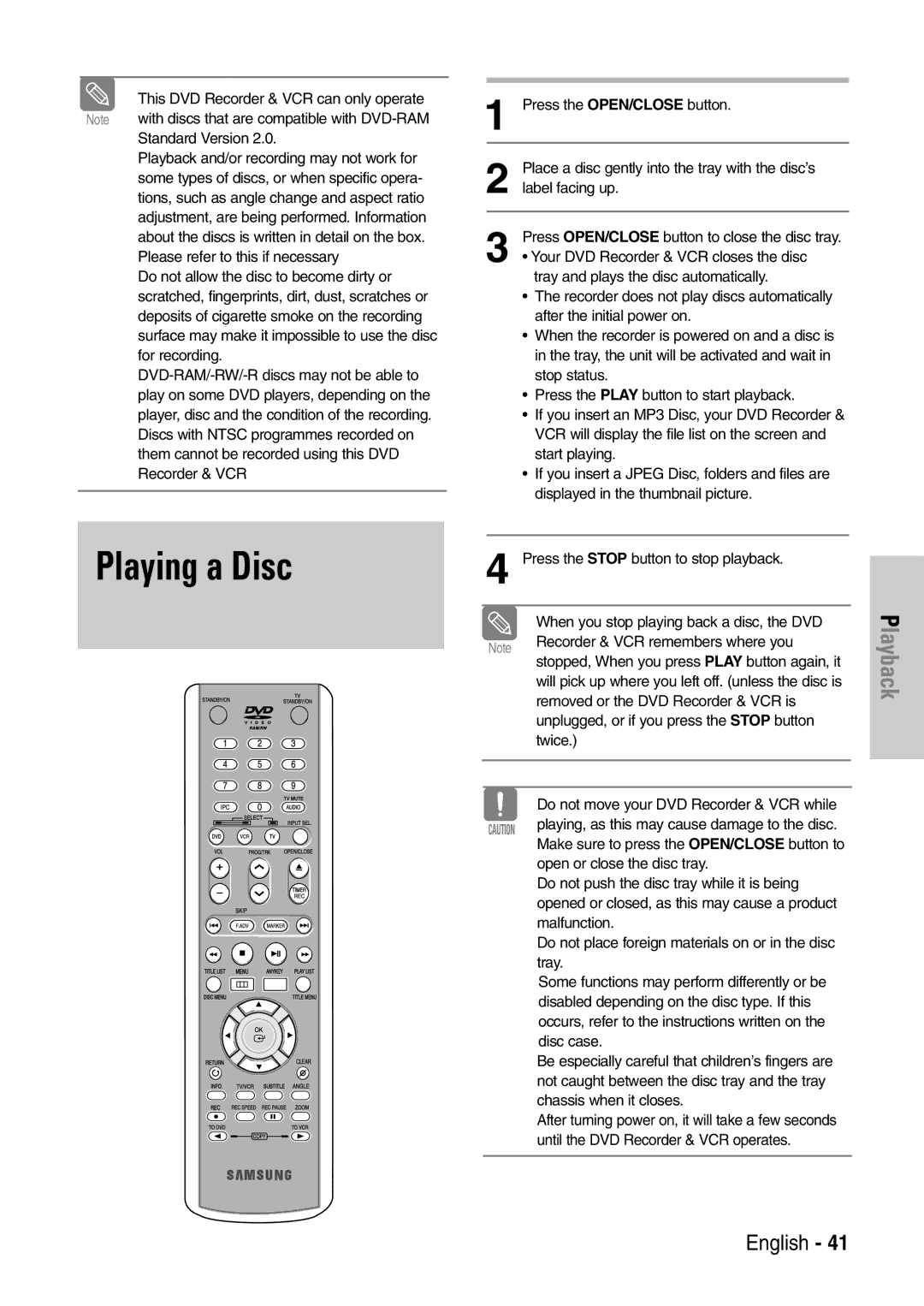 Samsung DVD-VR320/EUR Playing a Disc, This DVD Recorder & VCR can only operate, Until the DVD Recorder & VCR operates 