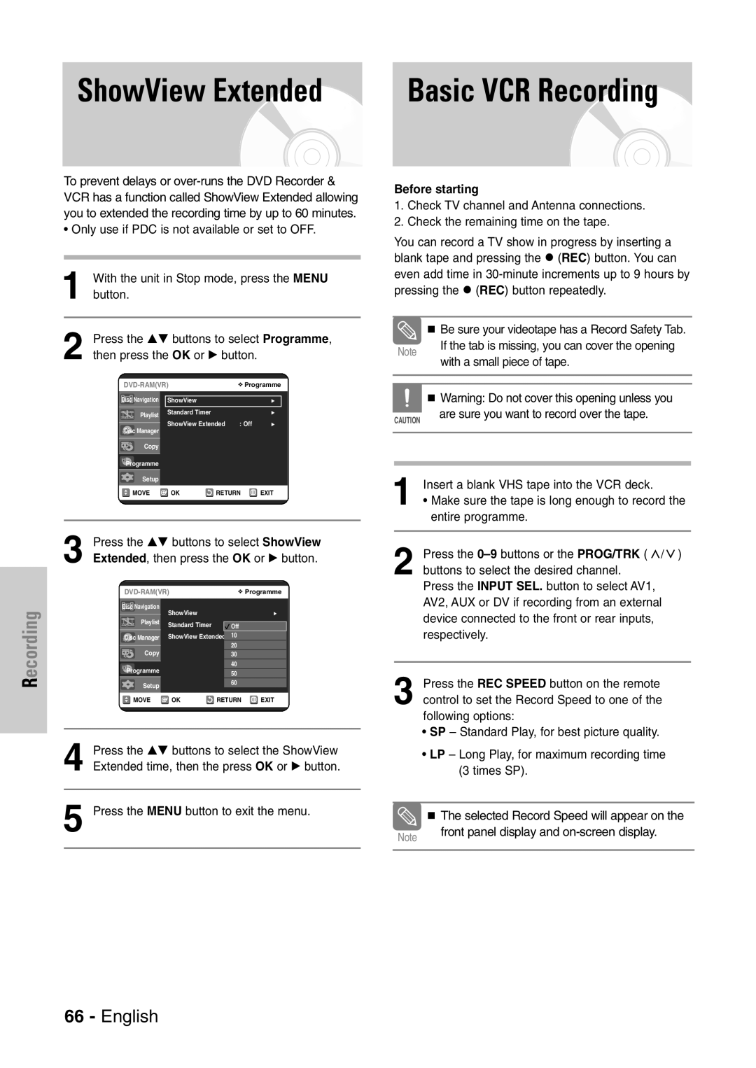 Samsung DVD-VR320/EUR manual ShowView Extended, Before starting 