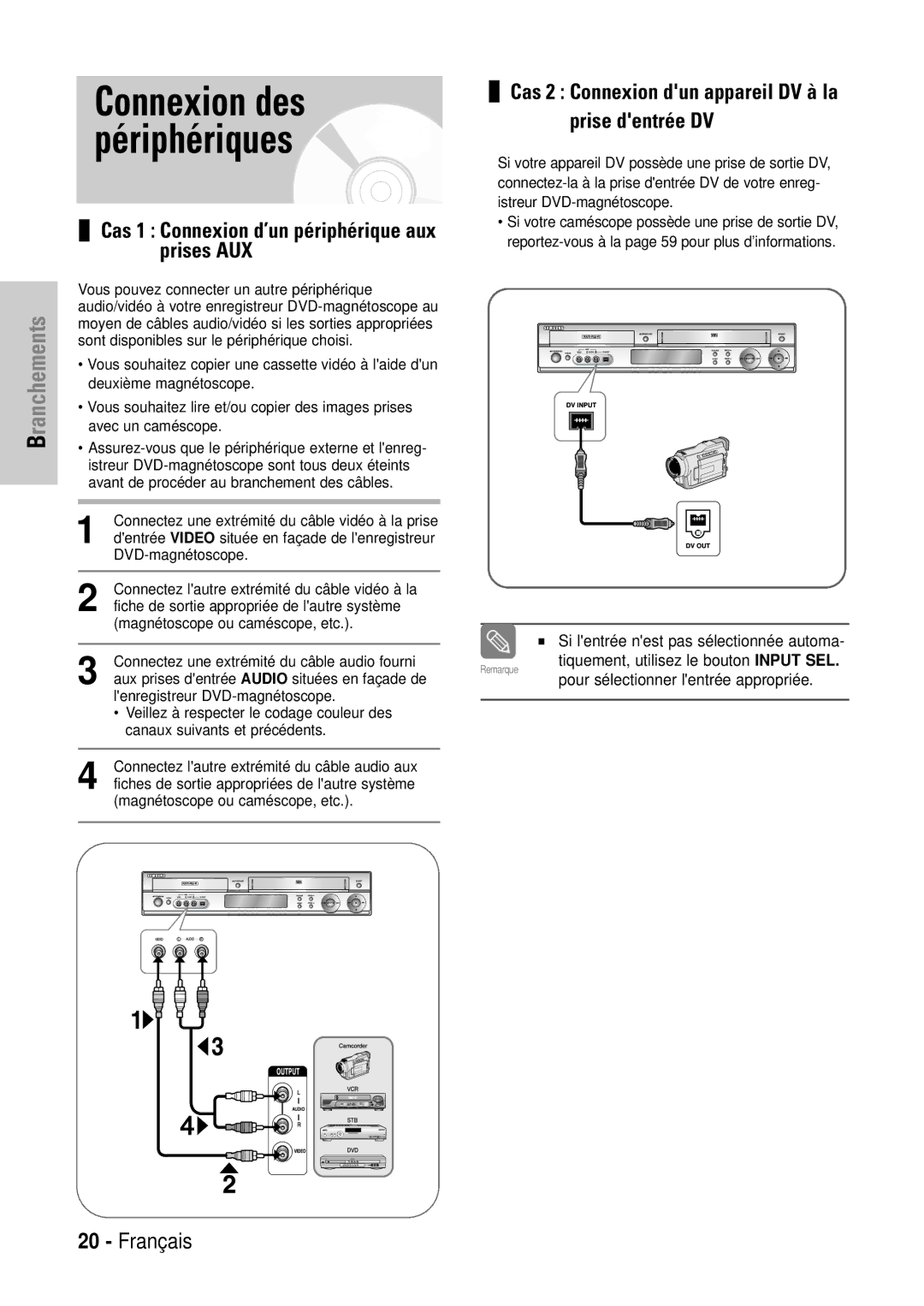 Samsung DVD-VR320P, DVD-VR320/XEF manual Connexion des périphériques 