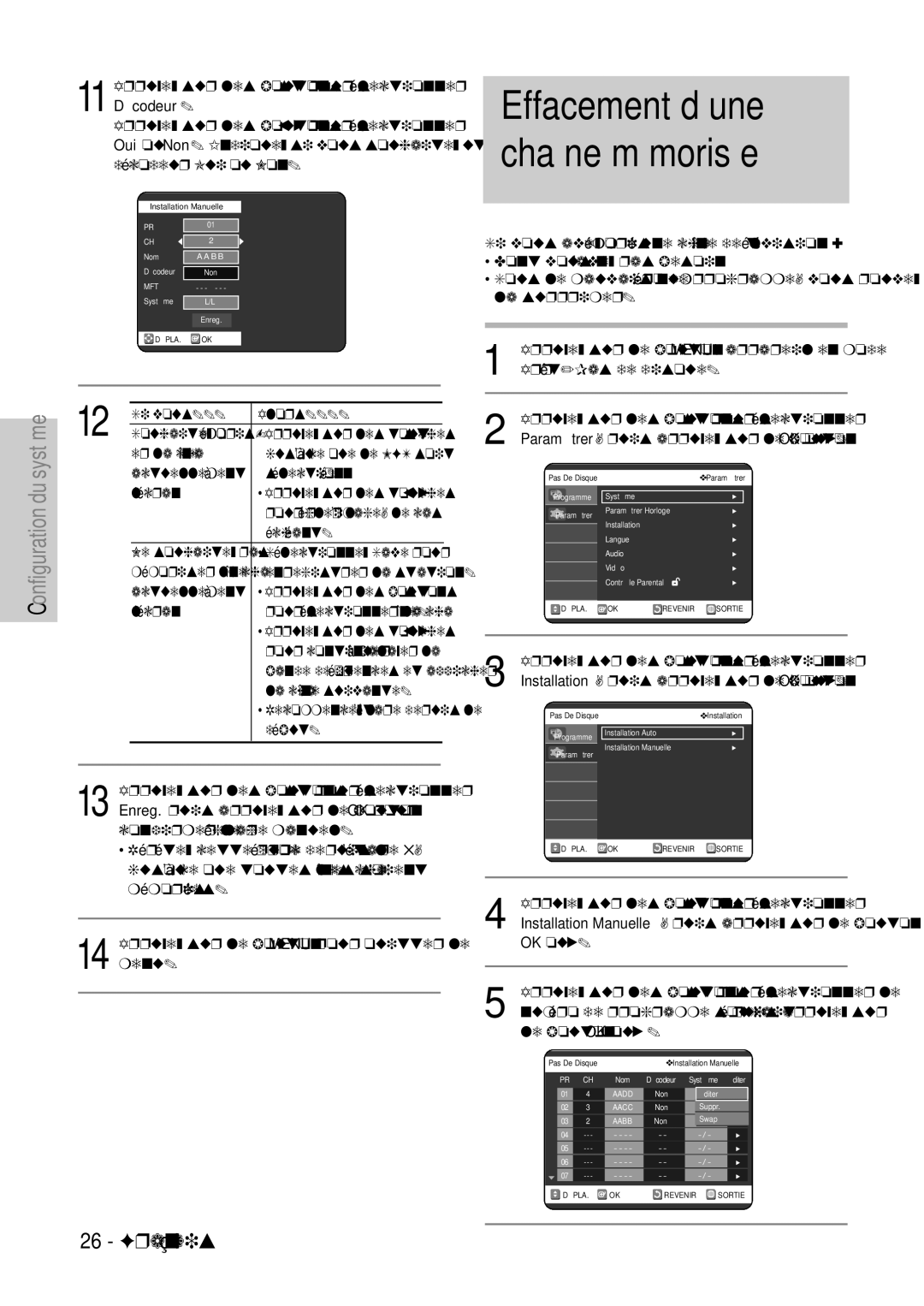 Samsung DVD-VR320P, DVD-VR320/XEF manual Effacement d’une chaîne mémorisée 