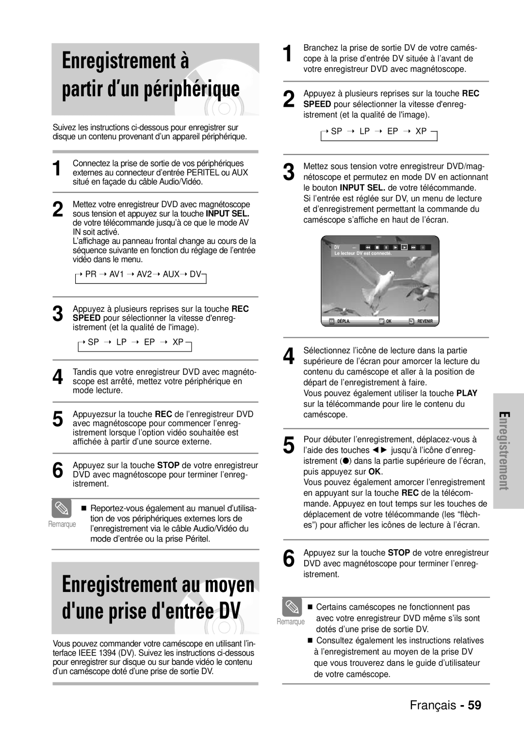 Samsung DVD-VR320/XEF, DVD-VR320P manual Enregistrement à partir d’un périphérique 