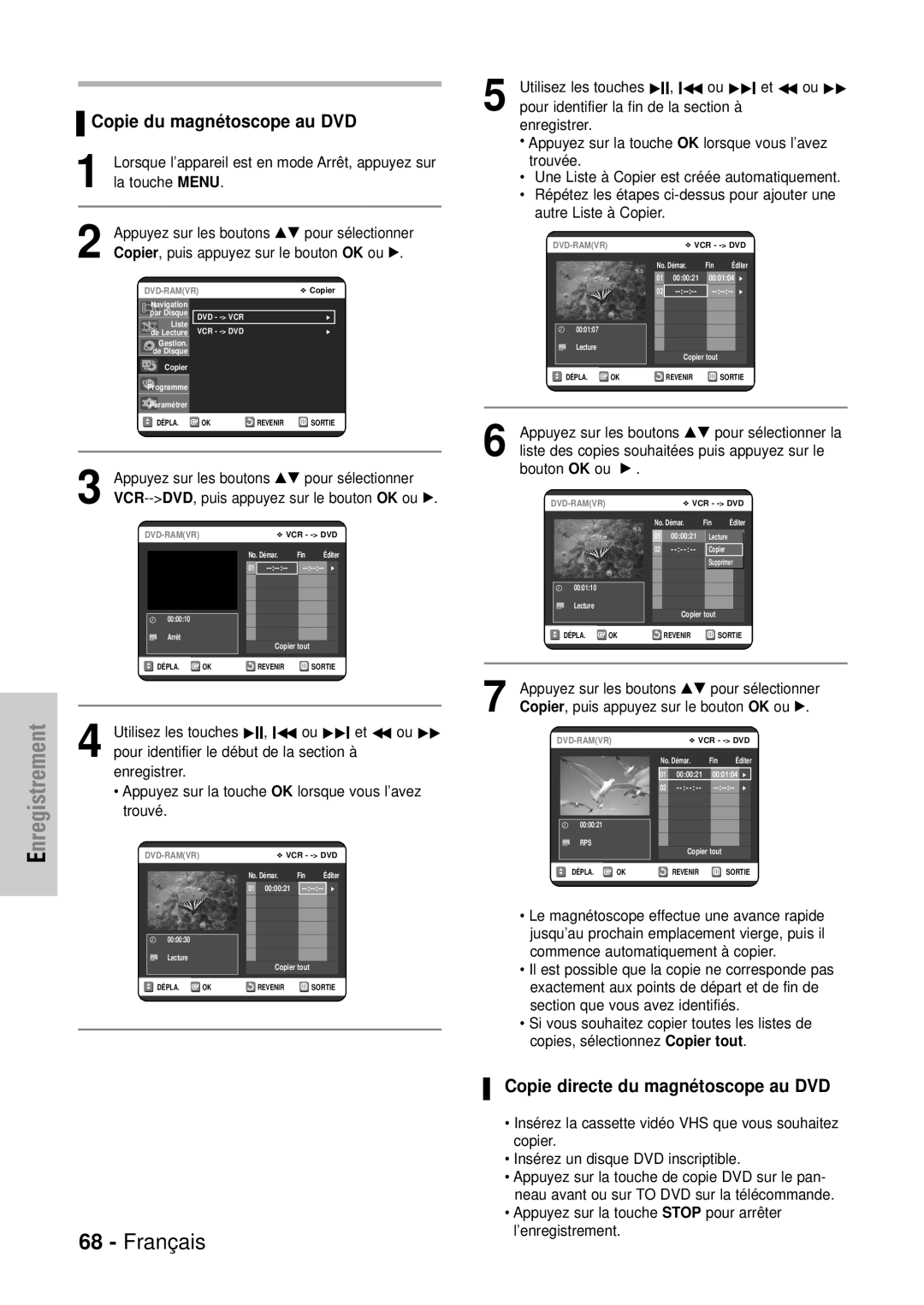 Samsung DVD-VR320P, DVD-VR320/XEF manual Copie du magnétoscope au DVD, Copie directe du magnétoscope au DVD, Trouvé 