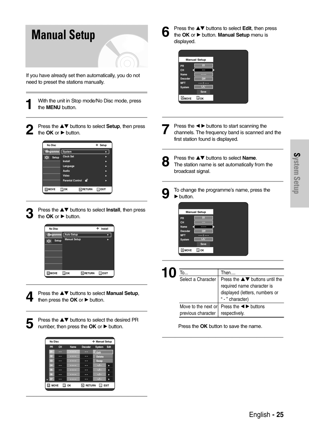 Samsung DVD-VR320/XEF, DVD-VR320P manual Manual Setup 