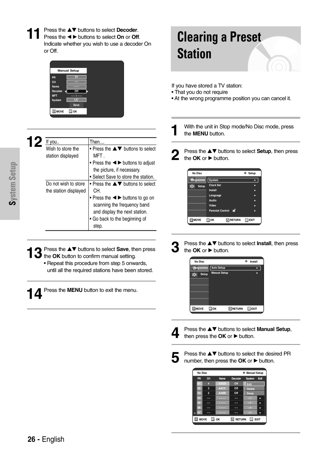 Samsung DVD-VR320P manual Clearing a Preset Station, If you Then Wish to store, Station displayed, Picture, if necessary 