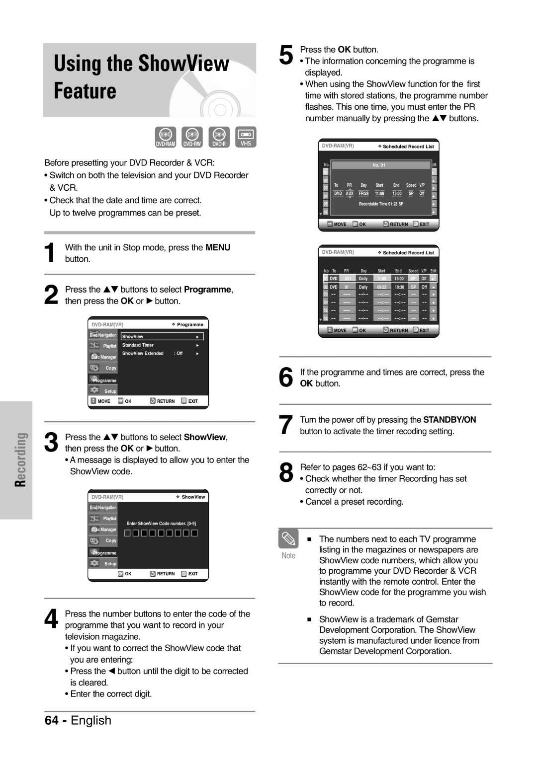 Samsung DVD-VR320P, DVD-VR320/XEF manual Using the ShowView Feature, Press the …† buttons to select ShowView, ShowView code 