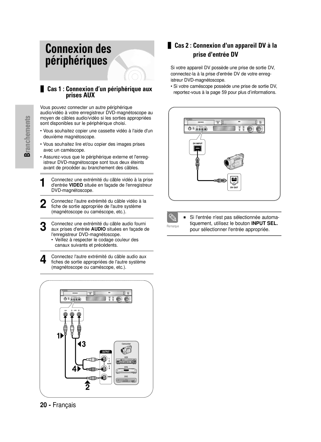 Samsung DVD-VR320P, DVD-VR320/XEF manual Connexion des périphériques 