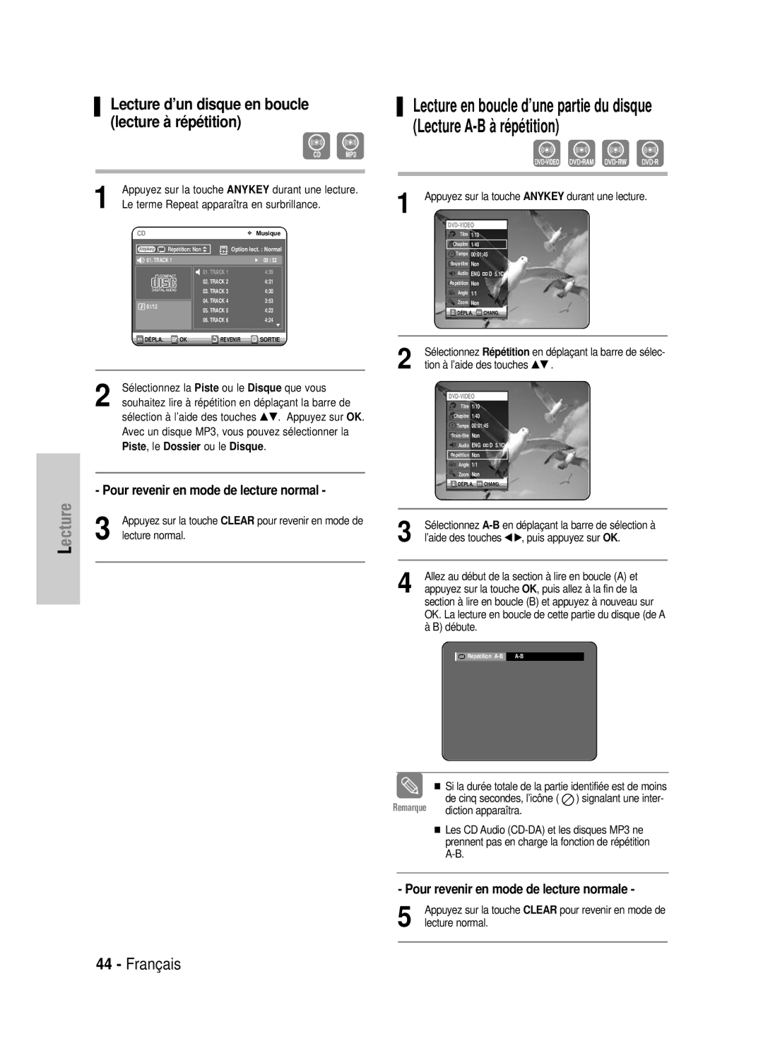 Samsung DVD-VR320P, DVD-VR320/XEF manual Pour revenir en mode de lecture normale, Piste, le Dossier ou le Disque 