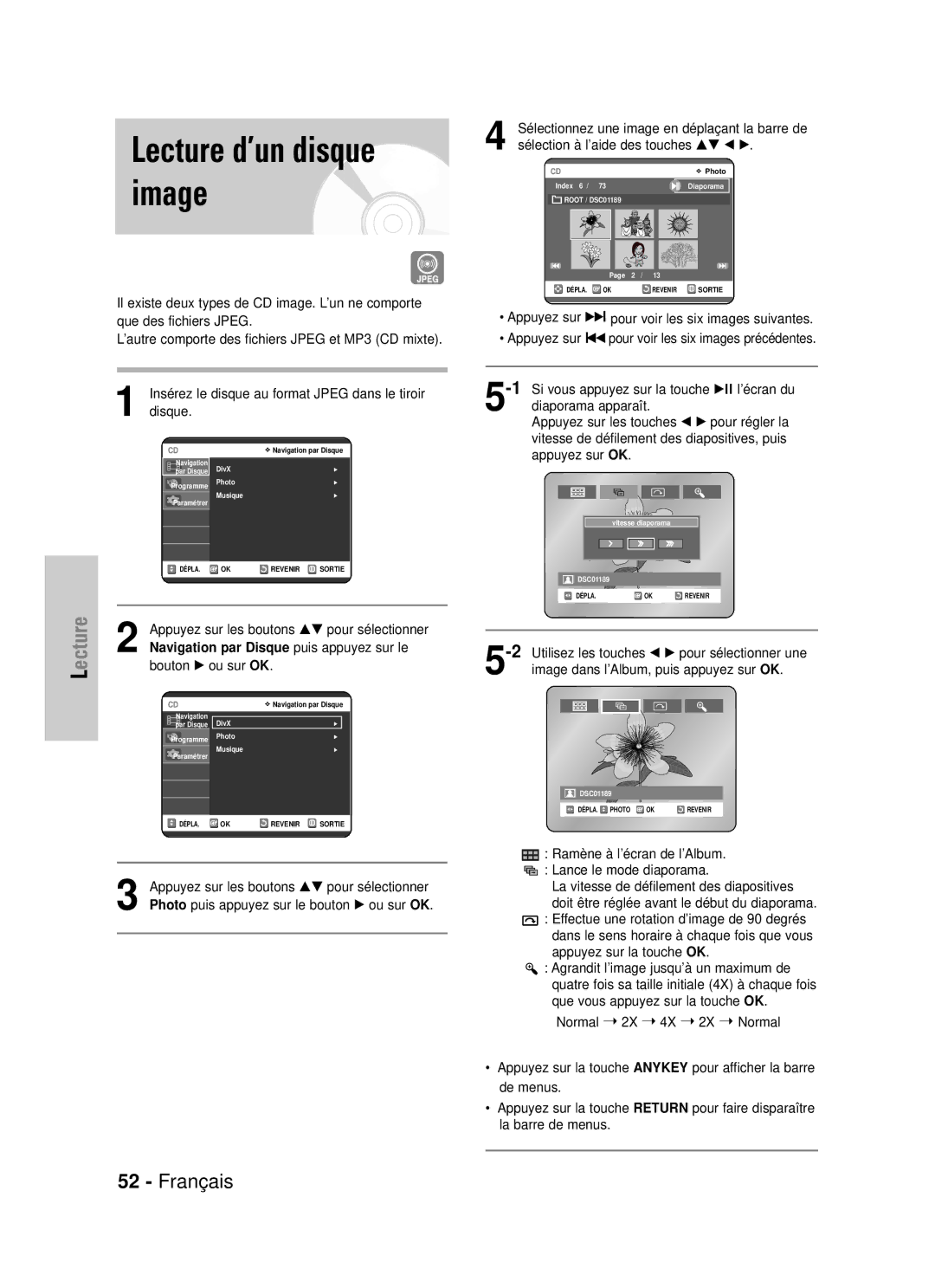 Samsung DVD-VR320P, DVD-VR320/XEF manual Lecture d’un disque image, Sélectionnez une image en déplaçant la barre de 