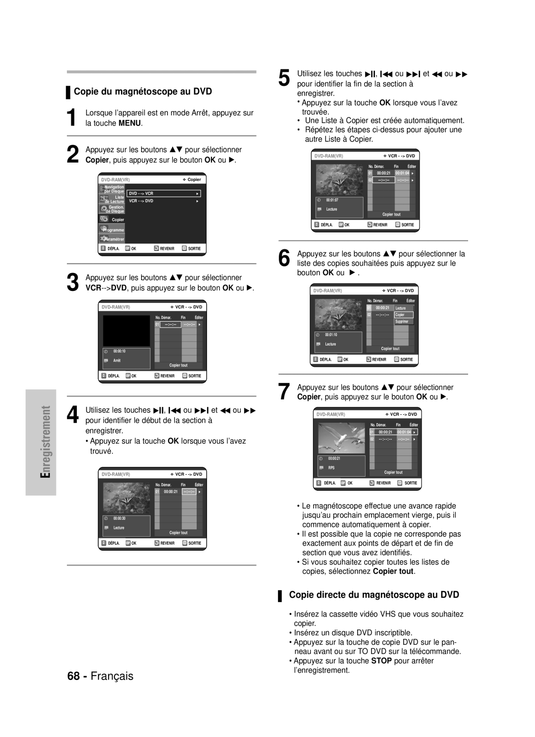 Samsung DVD-VR320P, DVD-VR320/XEF manual Copie du magnétoscope au DVD, Copie directe du magnétoscope au DVD, Trouvé 