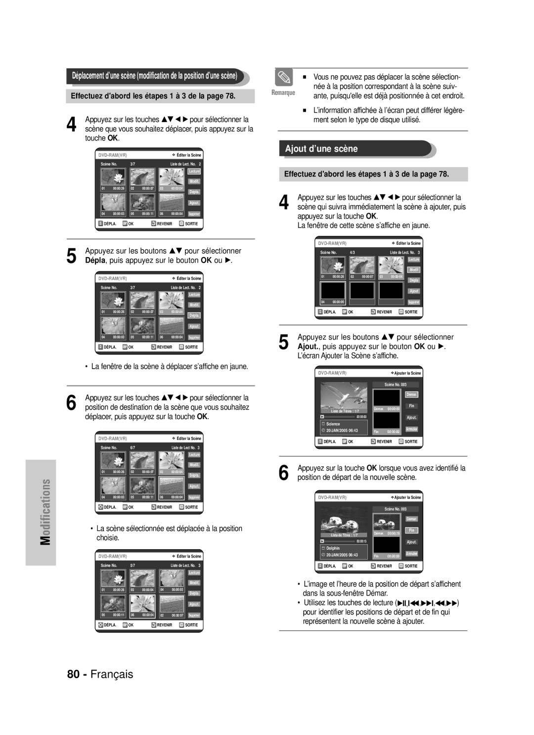 Samsung DVD-VR320P, DVD-VR320/XEF manual Touche OK, Appuyez sur la touche OK, Dépla , puis appuyez sur le bouton OK ou √ 