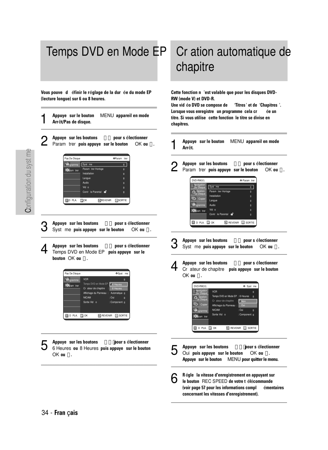 Samsung DVD-VR320P, DVD-VR320/XEF manual Chapitre, Création automatique de 