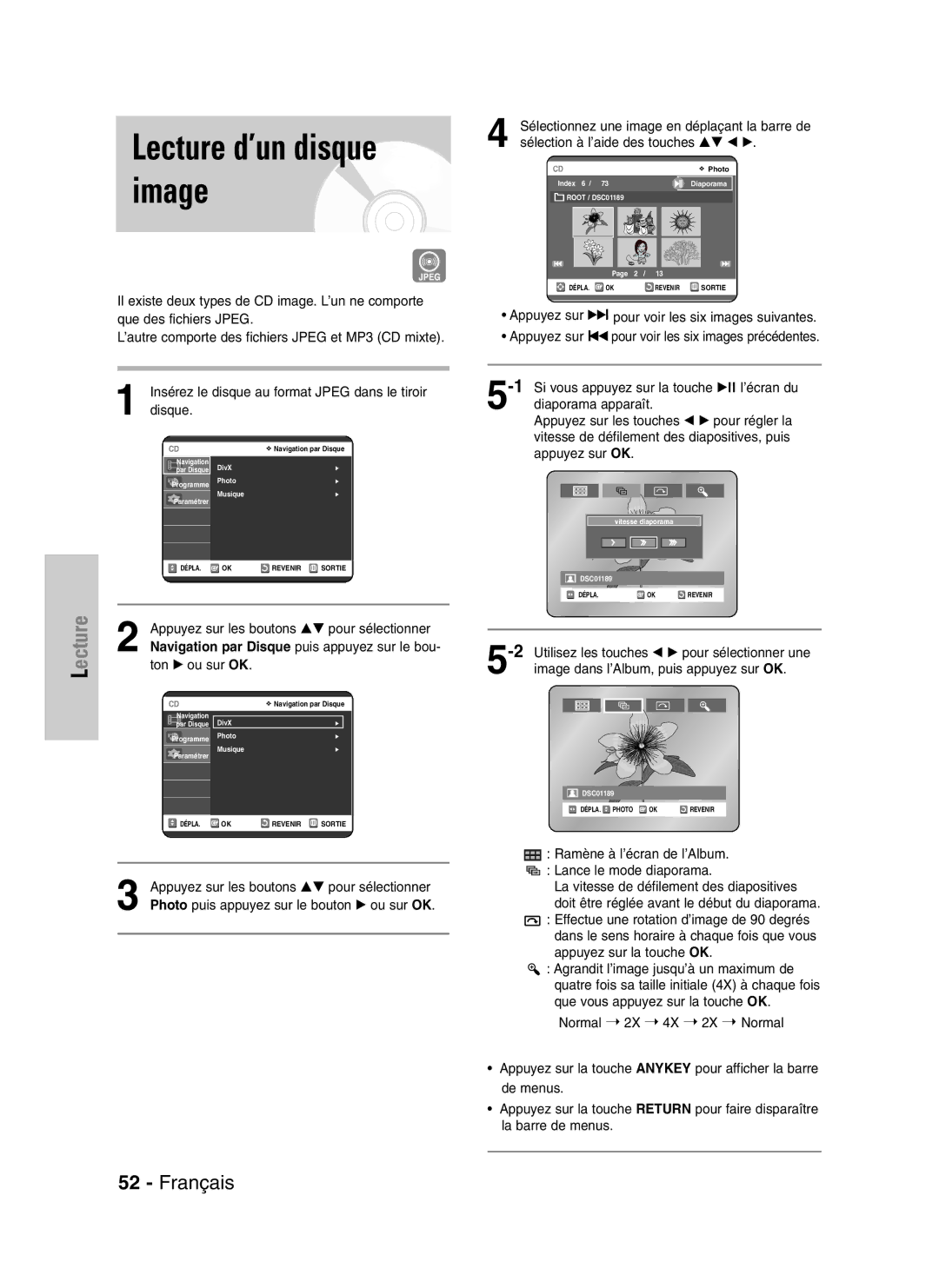 Samsung DVD-VR320P, DVD-VR320/XEF manual Lecture d’un disque image, Sélectionnez une image en déplaçant la barre de 