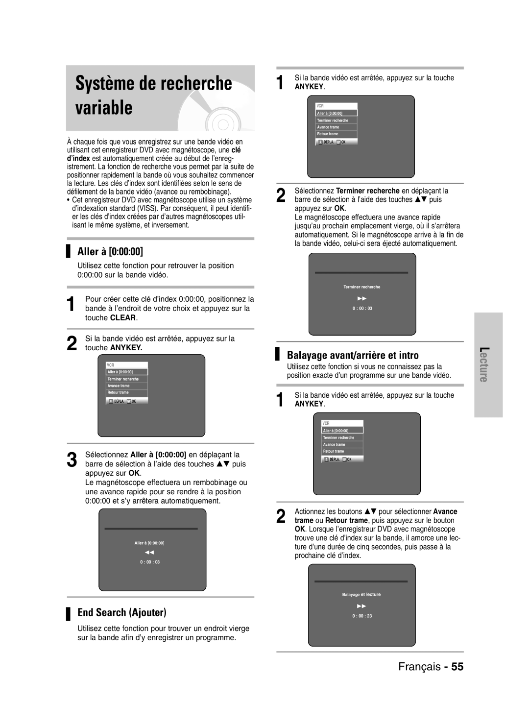 Samsung DVD-VR320/XEF, DVD-VR320P manual Utilisez cette fonction si vous ne connaissez pas la 