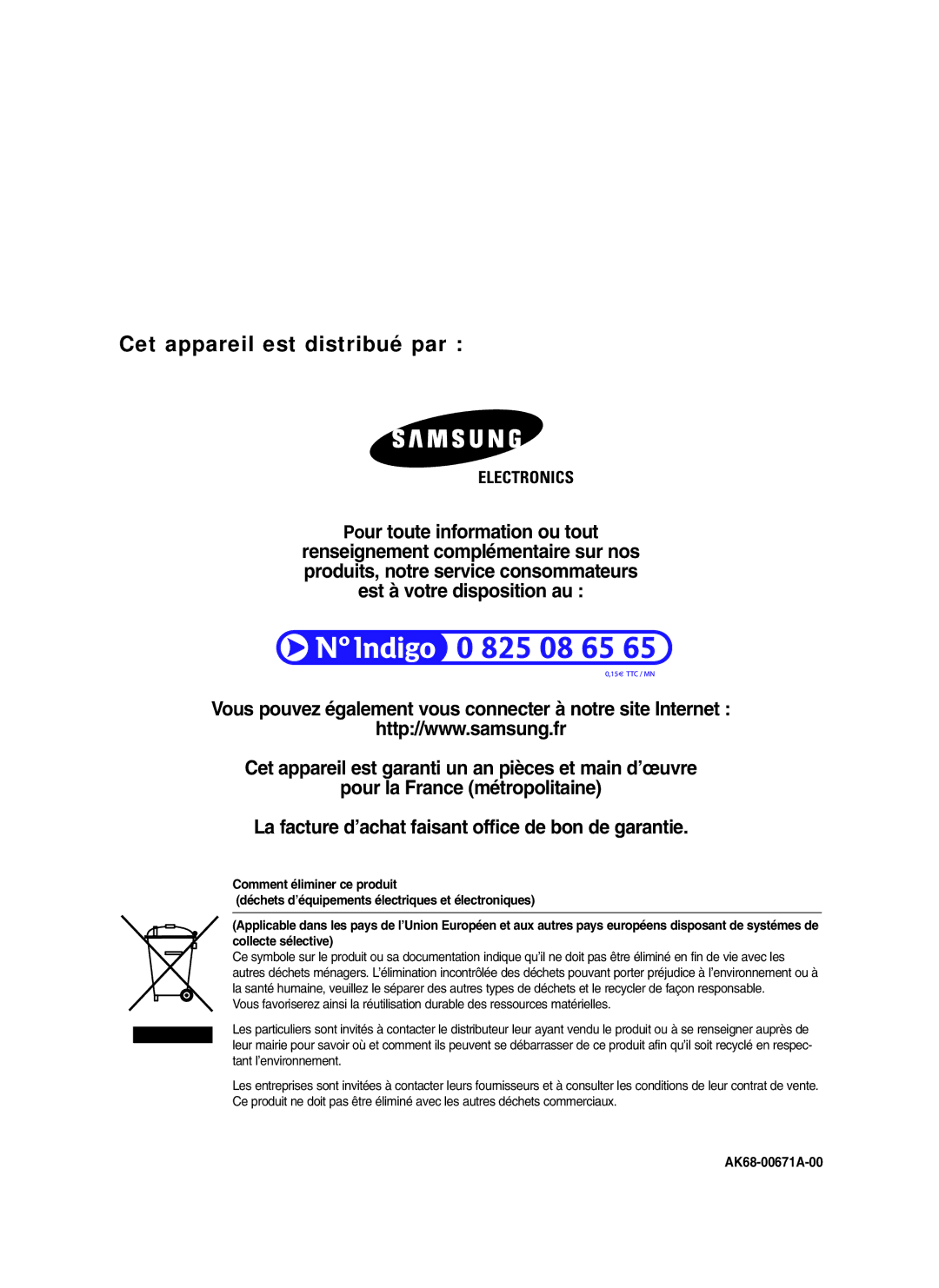 Samsung DVD-VR320/XEF, DVD-VR320P manual Cet appareil est distribué par, Pour toute information ou tout 