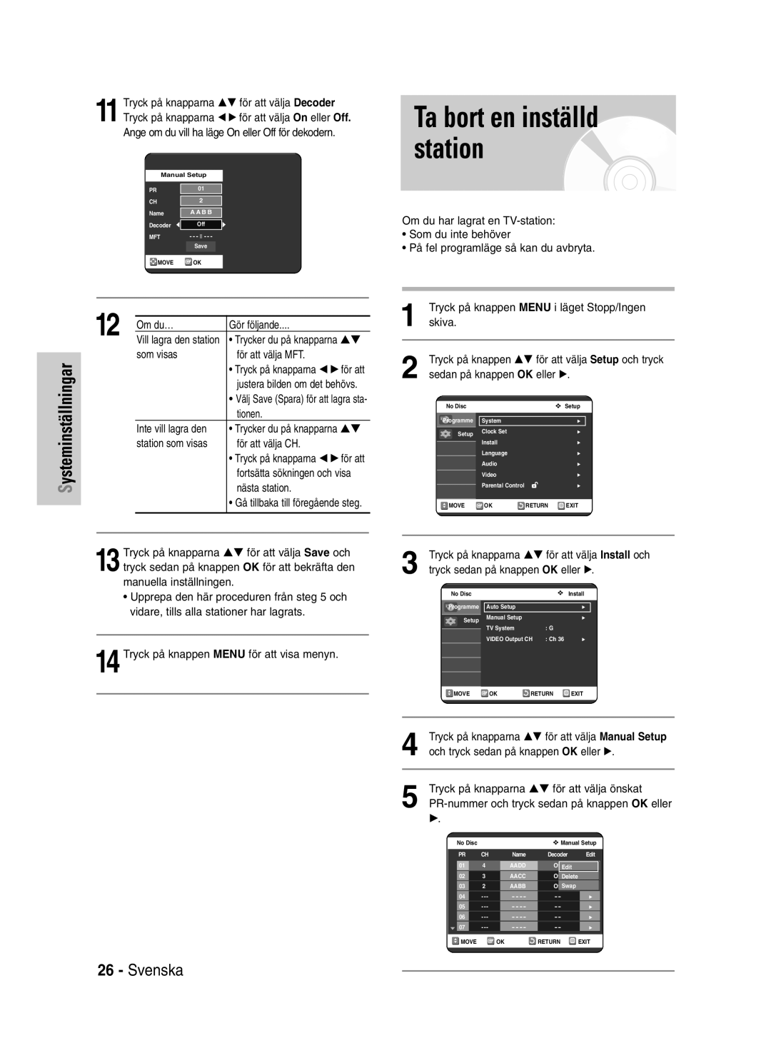 Samsung DVD-VR320/XEE manual Om du… Gör följande, För att välja MFT, 14Tryck på knappen Menu för att visa menyn 