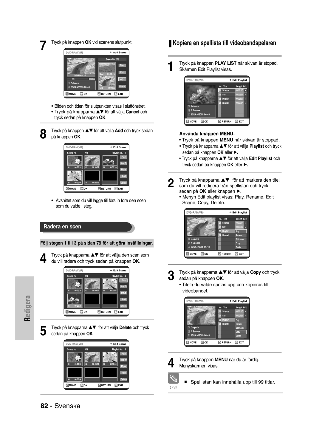 Samsung DVD-VR320/XEE manual Tryck på knappen OK vid scenens slutpunkt, På knappen OK 