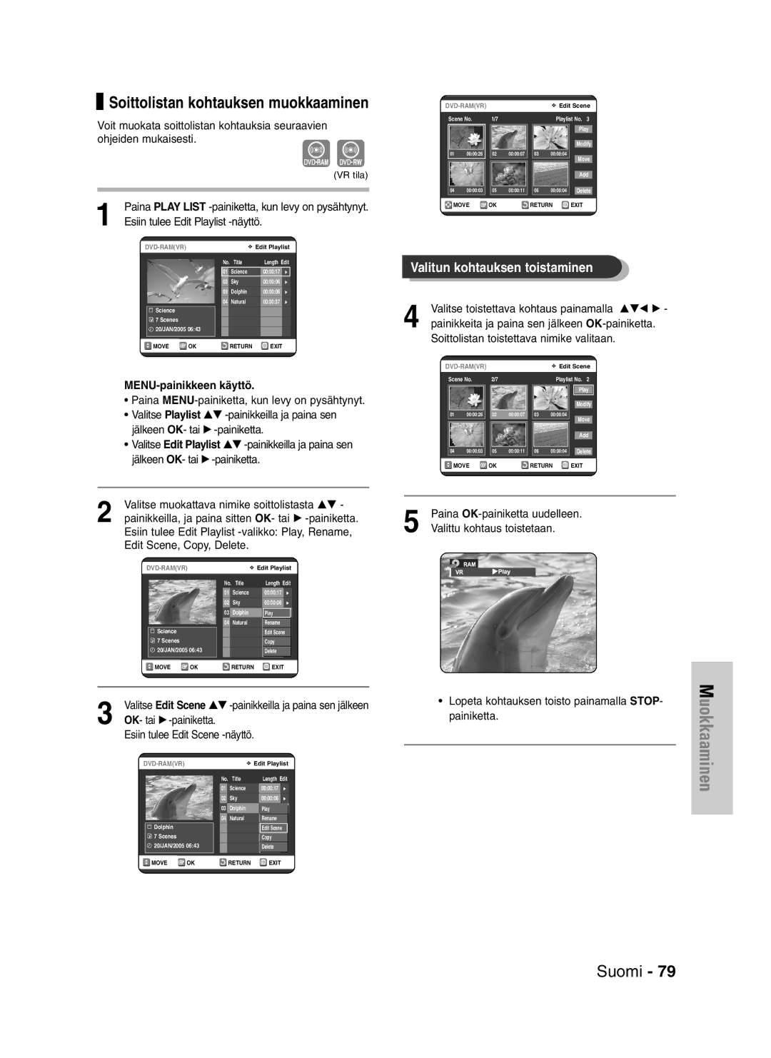 Samsung DVD-VR320/XEE manual Soittolistan kohtauksen muokkaaminen 