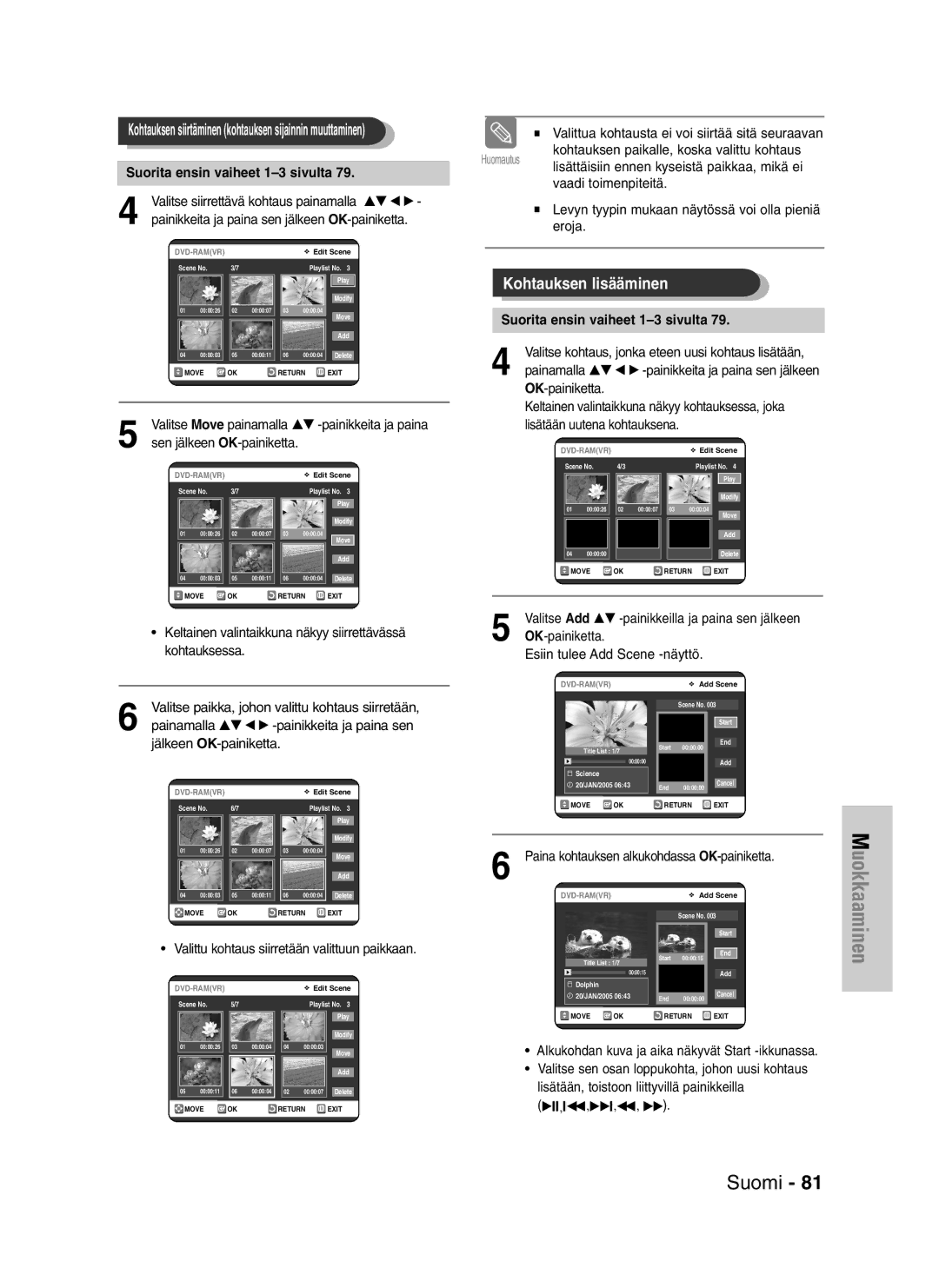 Samsung DVD-VR320/XEE manual Valitse Move painamalla …† -painikkeita ja paina 