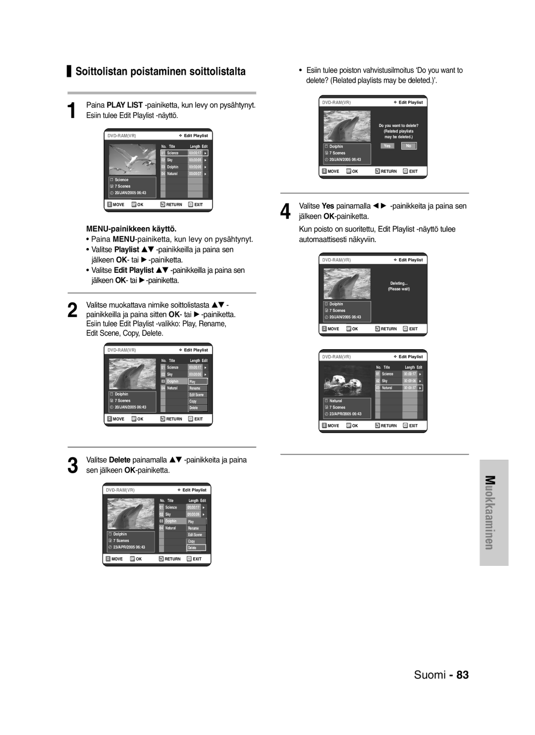 Samsung DVD-VR320/XEE manual Soittolistan poistaminen soittolistalta 