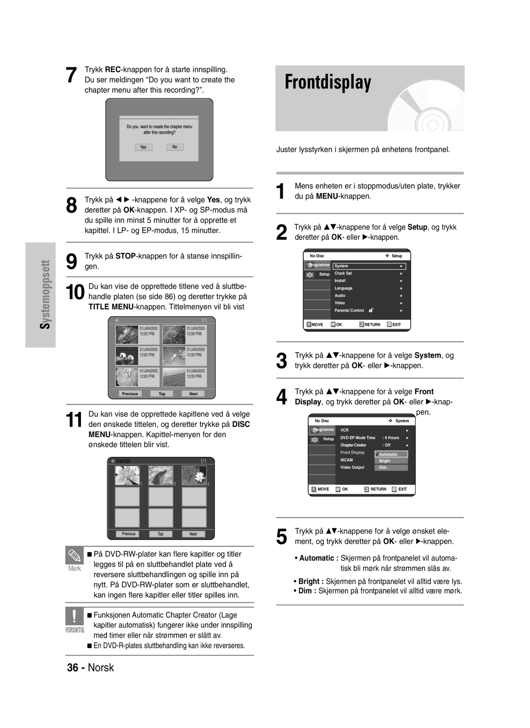 Samsung DVD-VR320/XEE manual Frontdisplay 