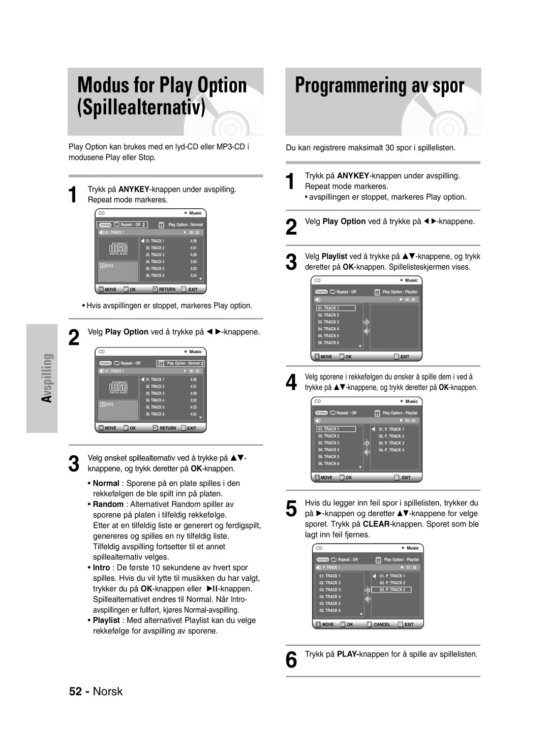 Samsung DVD-VR320/XEE manual Modus for Play Option Spillealternativ, Repeat mode markeres 