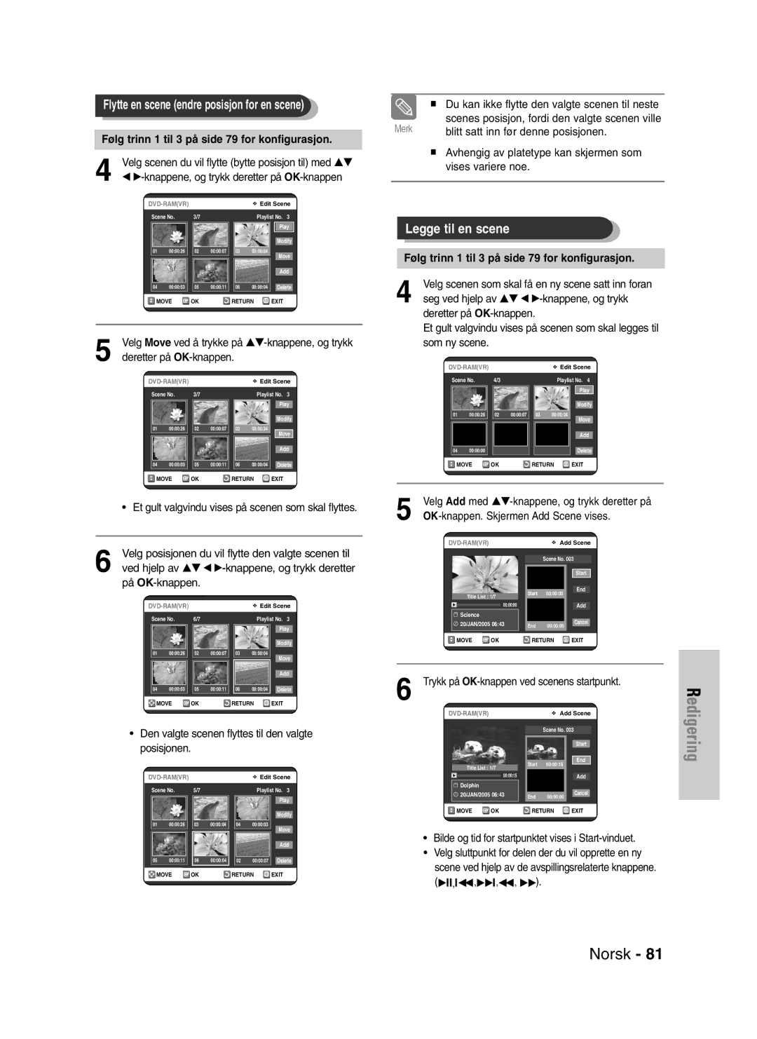 Samsung DVD-VR320/XEE manual På OK-knappen, Trykk på OK-knappen ved scenens startpunkt 