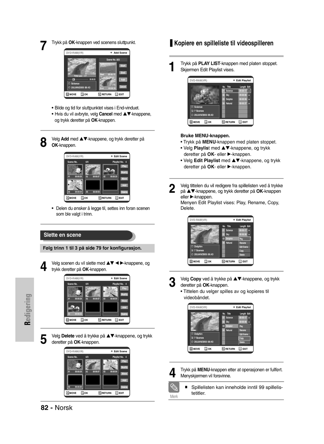 Samsung DVD-VR320/XEE Kopiere en spilleliste til videospilleren, Trykk på OK-knappen ved scenens sluttpunkt, Tetitler 