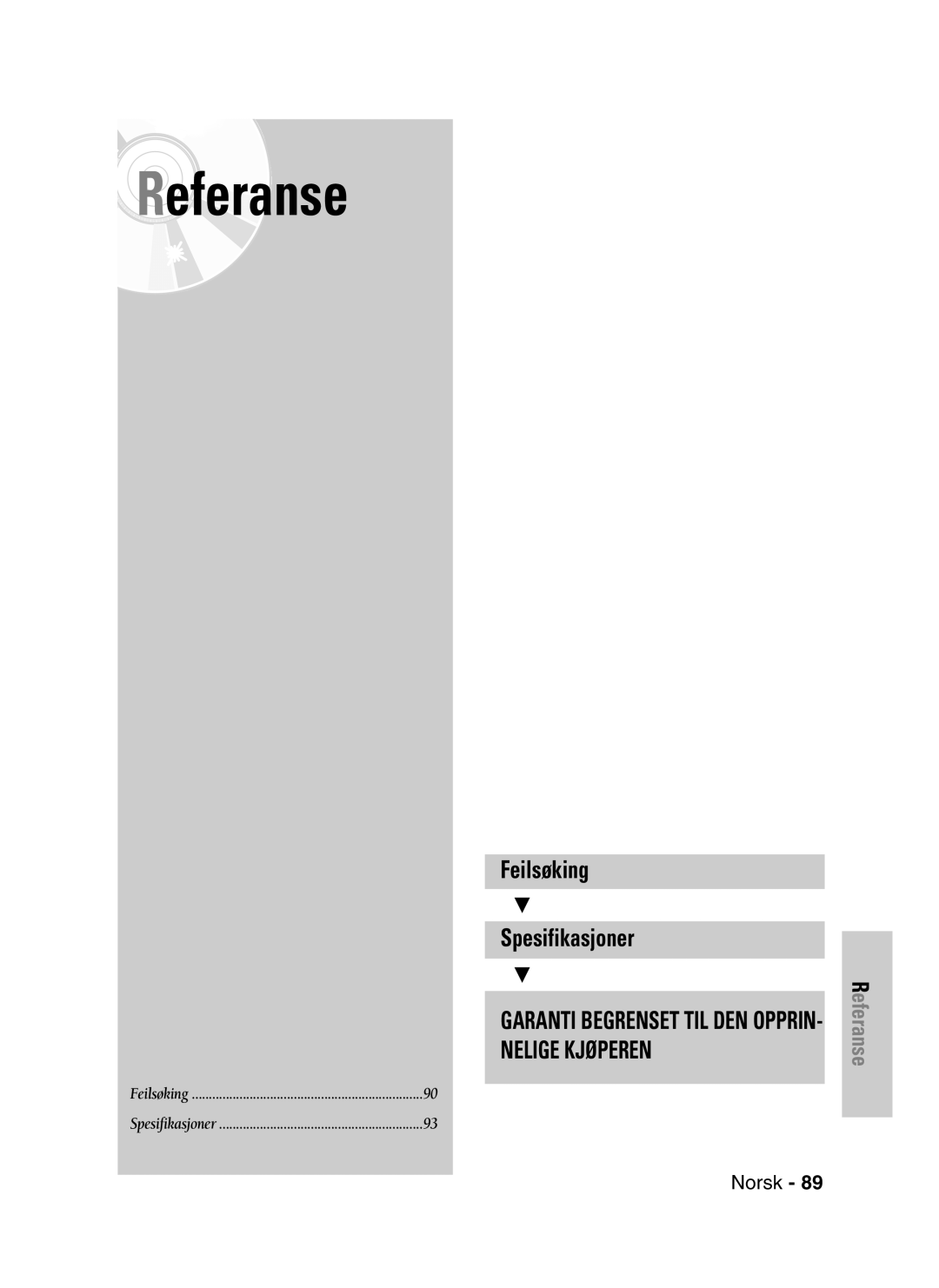 Samsung DVD-VR320/XEE manual Referanse 