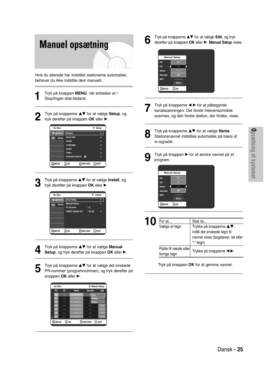 Samsung DVD-VR320/XEE manual Manuel opsætning 