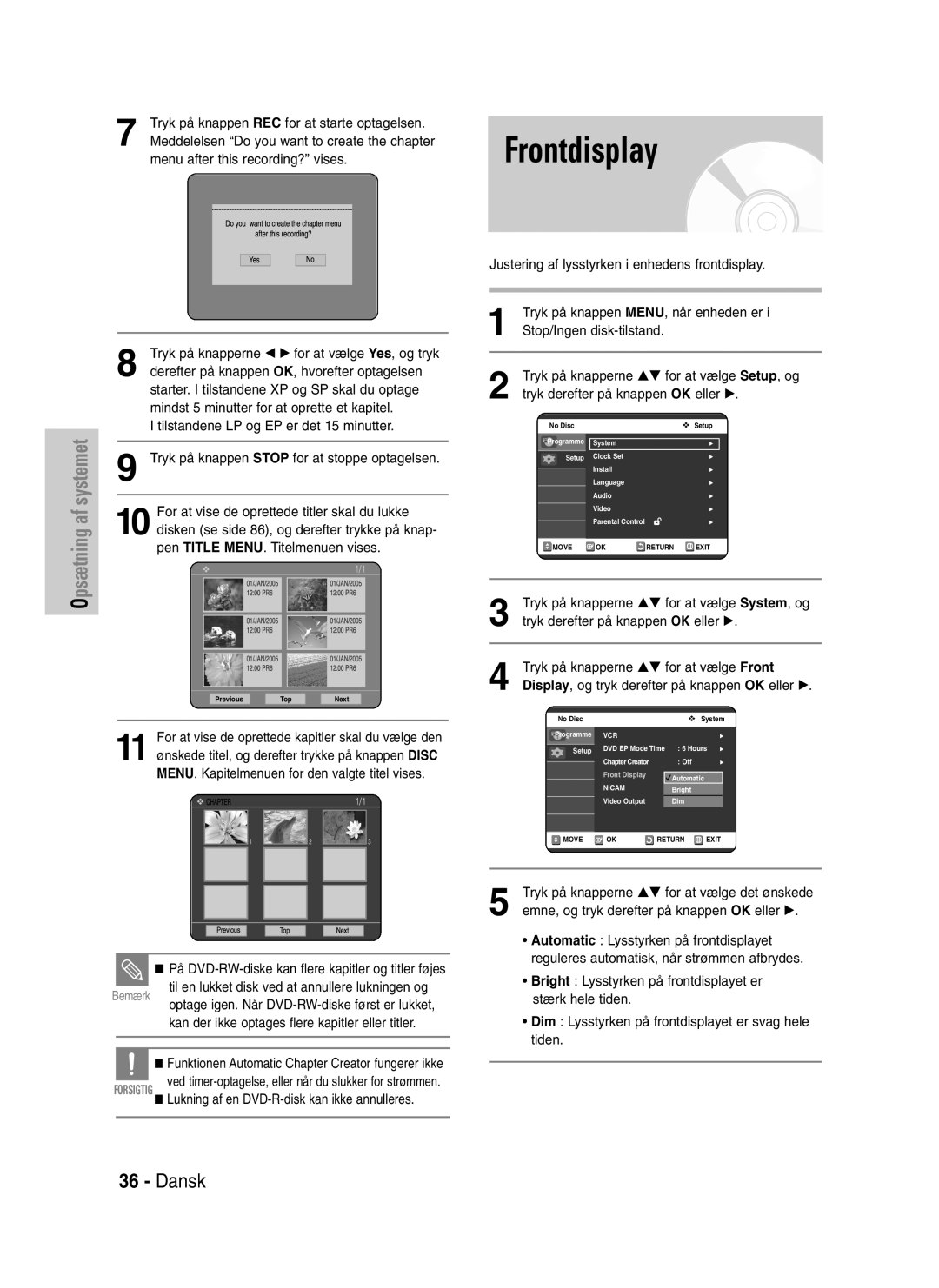 Samsung DVD-VR320/XEE manual Frontdisplay 