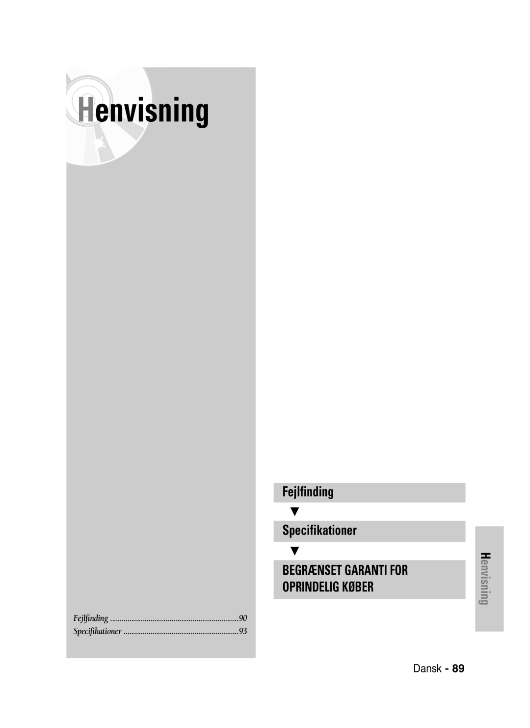 Samsung DVD-VR320/XEE manual Henvisning 