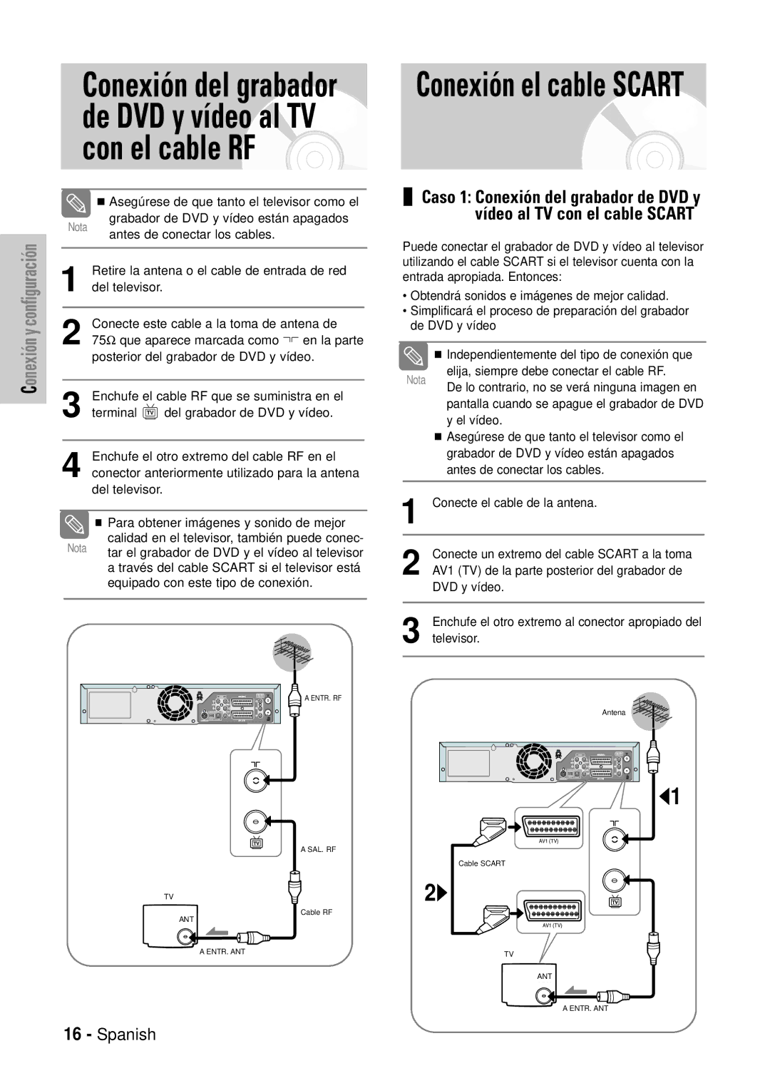 Samsung DVD-VR320/SED manual Conexión del grabador de DVD y vídeo al TV con el cable RF, Conecte el cable de la antena 