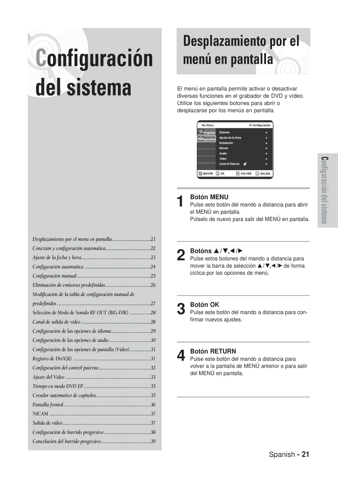 Samsung DVD-VR320/XEN, DVD-VR320/XEG, DVD-VR320/XEF, DVD-VR320/XET Botó n Menu, Botó ns … / †,œ /√, Botó n OK, Botó n Return 