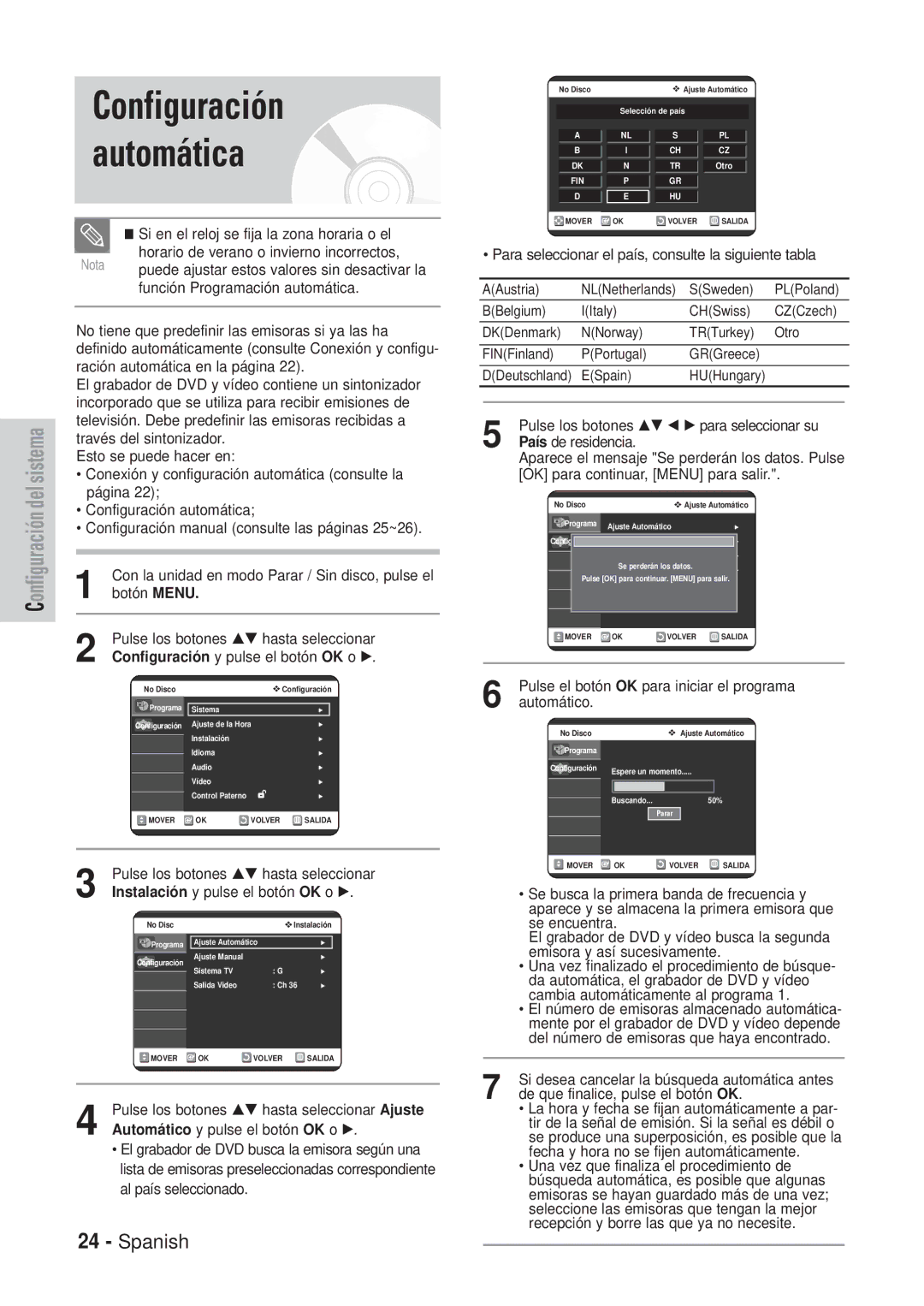 Samsung DVD-VR320/XEG, DVD-VR320/XEF manual Configuración Automática, Pulse el botón OK para iniciar el programa, Automático 