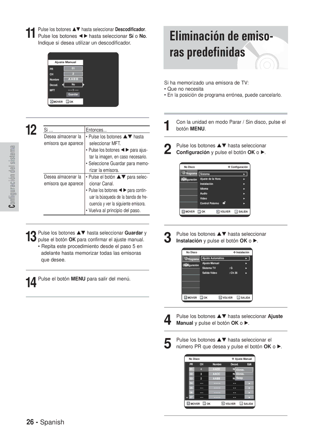 Samsung DVD-VR320/XET, DVD-VR320/XEG, DVD-VR320/XEF, DVD-VR320/XEO, DVD-VR320/SED manual Eliminación de emiso- ras predefinidas 