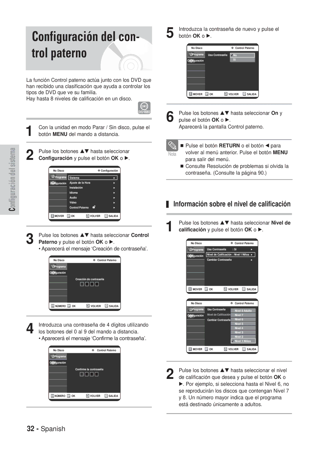 Samsung DVD-VR320/XEH, DVD-VR320/XEG, DVD-VR320/XEF, DVD-VR320/XET, DVD-VR320/XEO, DVD-VR320/SED, DVD-VR320/XEU Botón OK o √ 