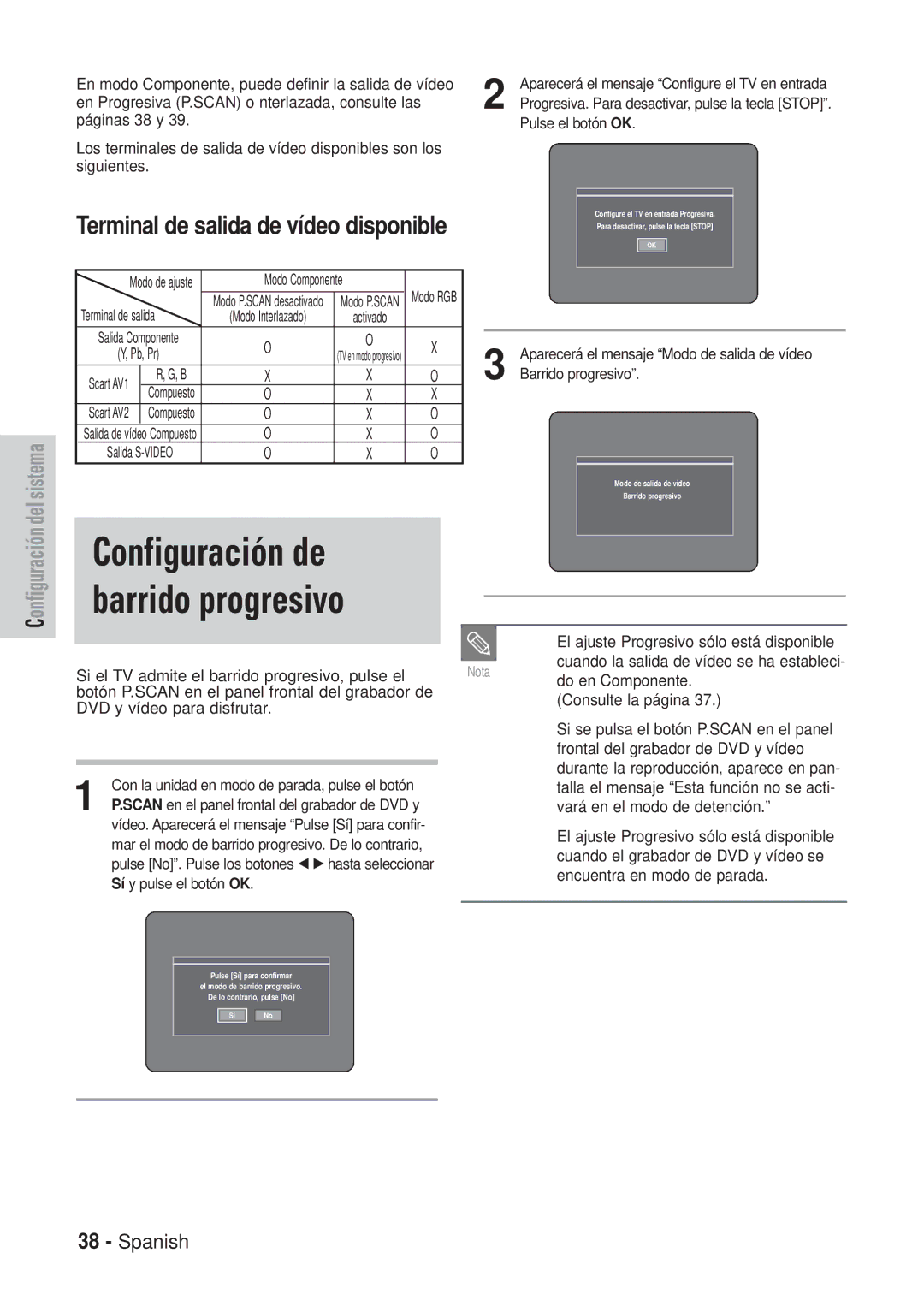 Samsung DVD-VR320/XET, DVD-VR320/XEG, DVD-VR320/XEF, DVD-VR320/XEO, DVD-VR320/SED manual Configuración de barrido progresivo 