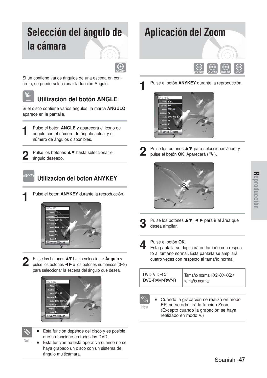 Samsung DVD-VR320/EUR, DVD-VR320/XEG, DVD-VR320/XEF manual La cámara, Selección del ángulo de, Utilización del botón Angle 