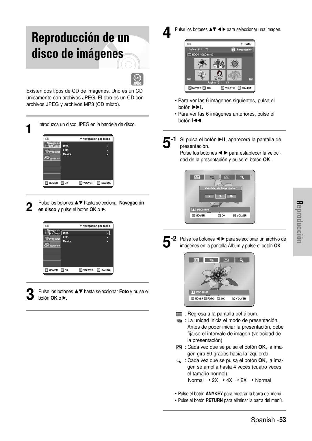 Samsung DVD-VR320/XEU, DVD-VR320/XEG, DVD-VR320/XEF, DVD-VR320/XET, DVD-VR320/XEO manual Reproducción de un disco de imágenes 