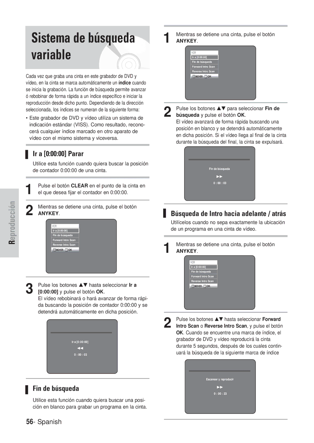 Samsung DVD-VR320/XEH manual Mientras se detiene una cinta, pulse el botón, Pulse los botones …† hasta seleccionar Ir a 