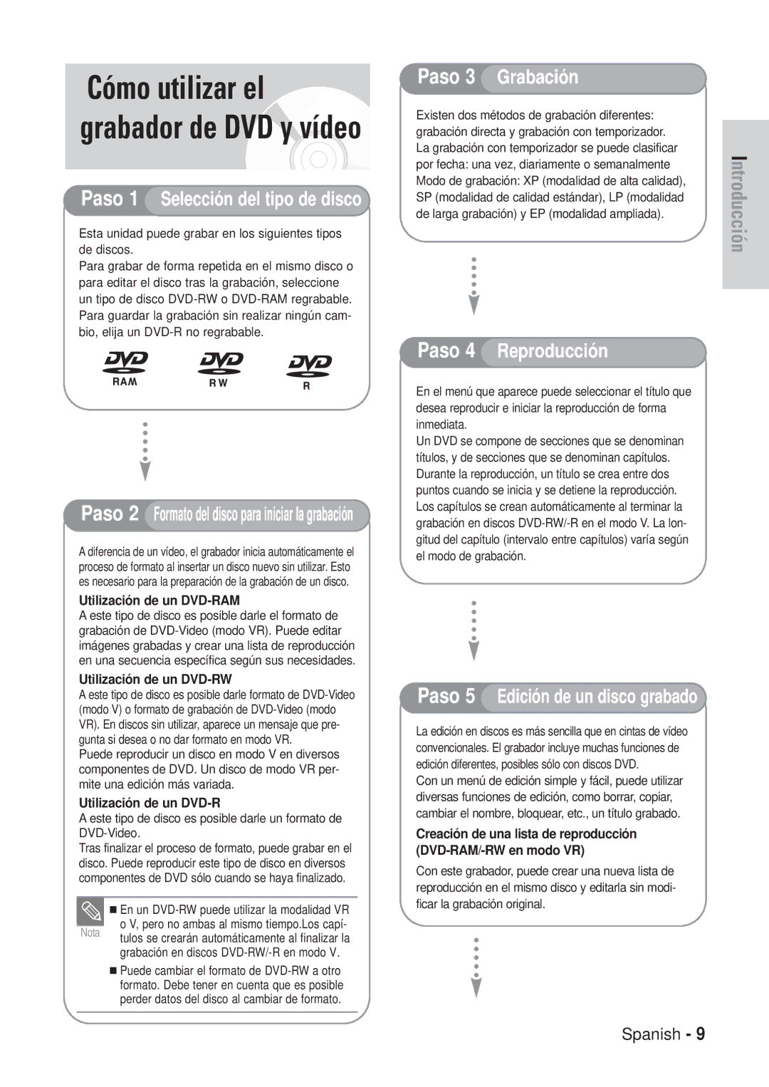 Samsung DVD-VR320/XEN manual Cómo utilizar el grabador de DVD y vídeo, Por fecha una vez, diariamente o semanalmente 