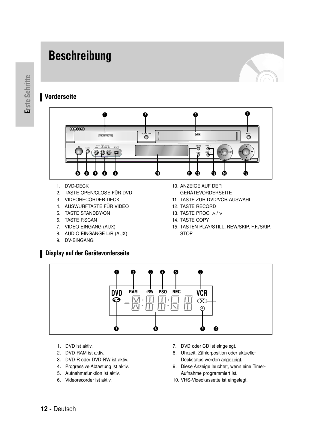 Samsung DVD-VR320/XEG manual Beschreibung 