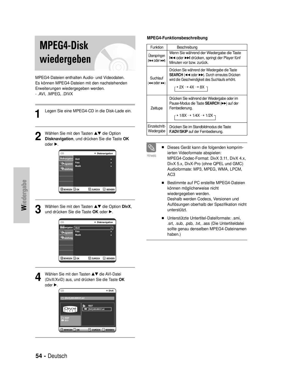 Samsung DVD-VR320/XEG manual Funktion Beschreibung, Minuten vor bzw. zurück, Drücken Sie im Standbildmodus die Taste 