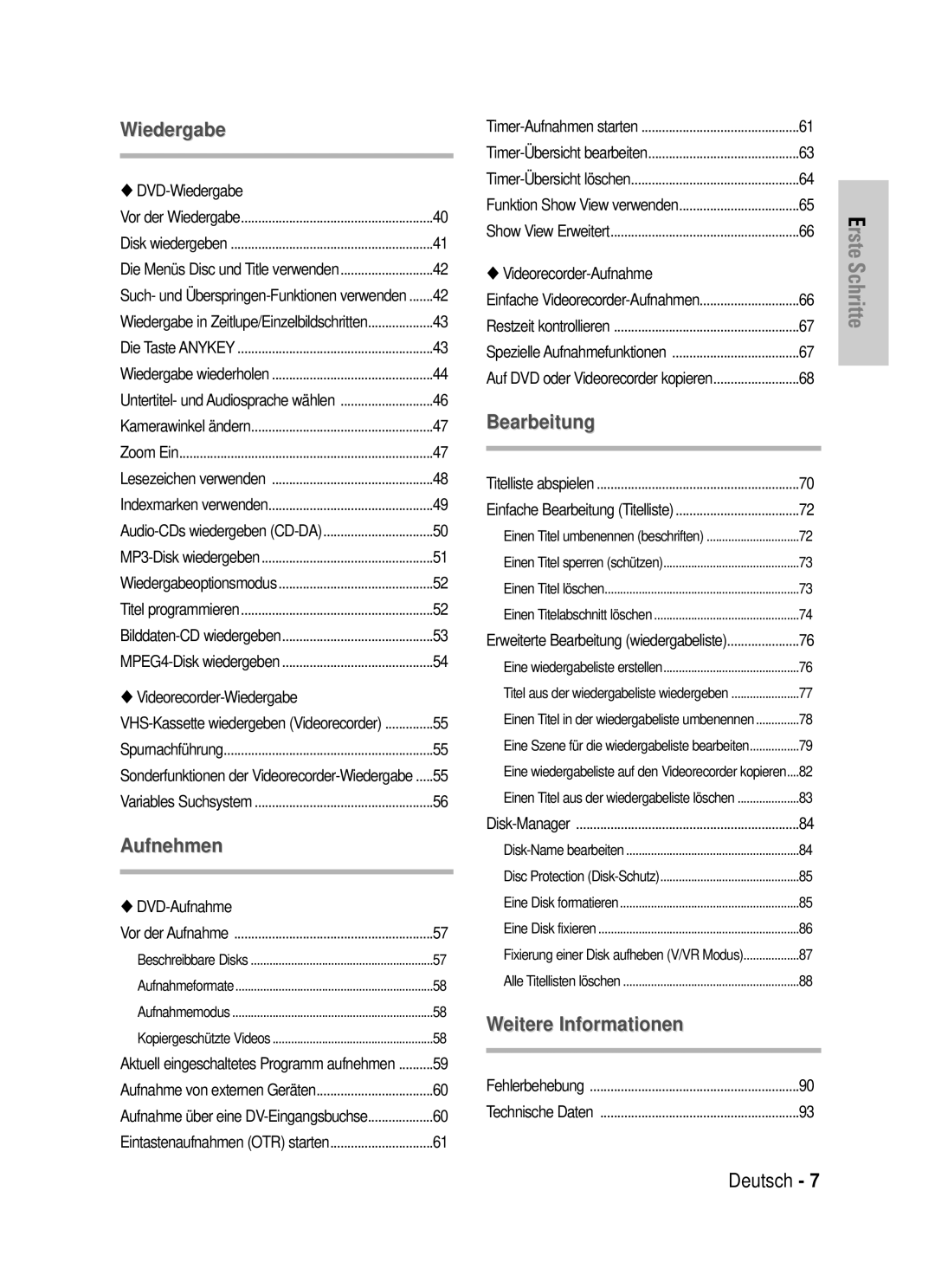 Samsung DVD-VR320/XEG manual Wiedergabe, Aktuell eingeschaltetes Programm aufnehmen 