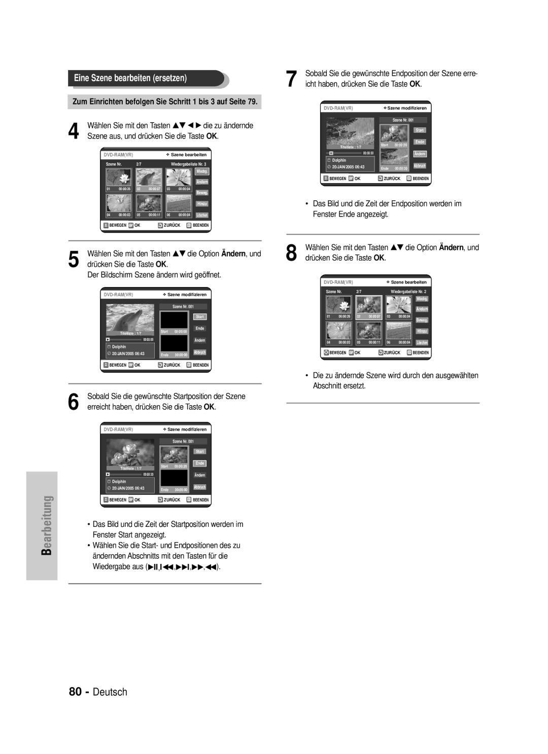 Samsung DVD-VR320/XEG manual Icht haben, drücken Sie die Taste OK, Szene aus, und drücken Sie die Taste OK 