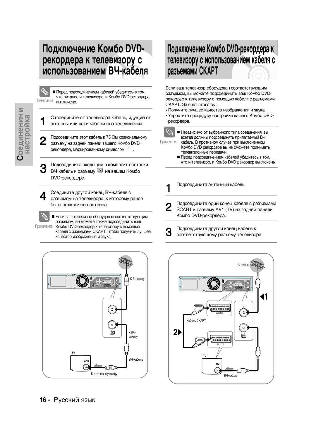 Samsung DVD-VR320/XEV manual 16 êÛÒÒÍËÈ ﬂÁ˚Í, Èó‰Òóâ‰Ëìëúâ ‡Ìúâìì˚È Í‡·Âî¸, Èââ‰ Ôó‰Òóâ‰Ëìâìëâï Í‡·Âîâè Û·Â‰Ëúâò¸ ‚ Úóï 