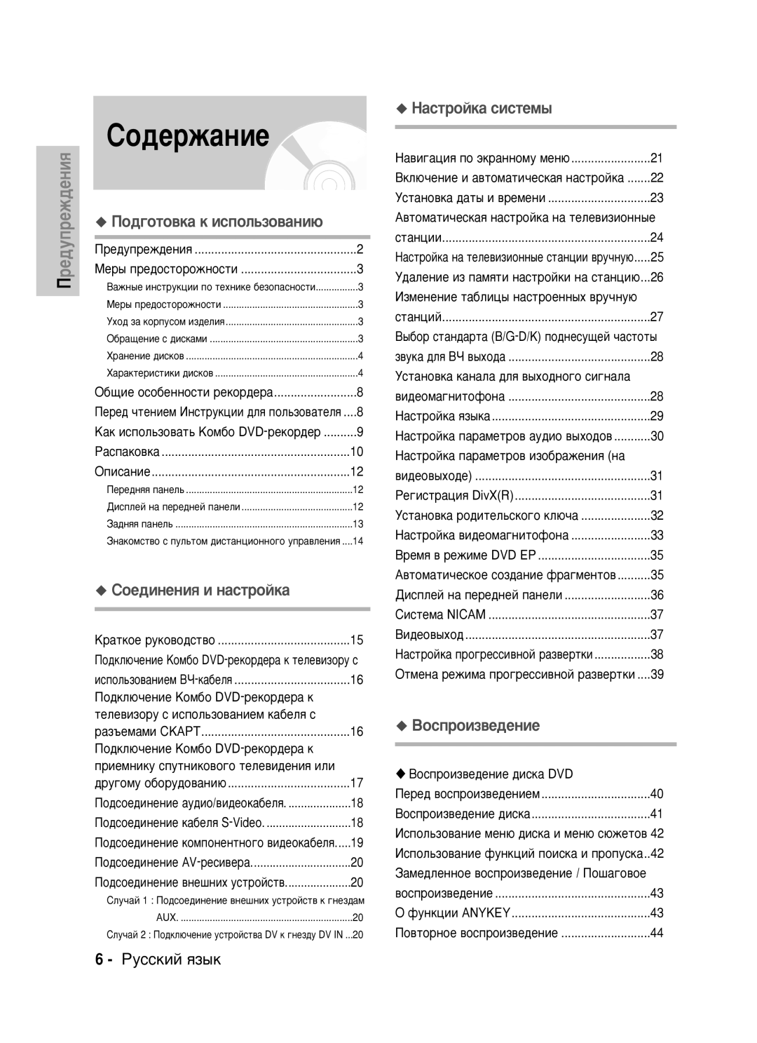 Samsung DVD-VR320/XEV manual Çóòôóëá‚Â‰Âìëâ ‰Ëòí‡ 