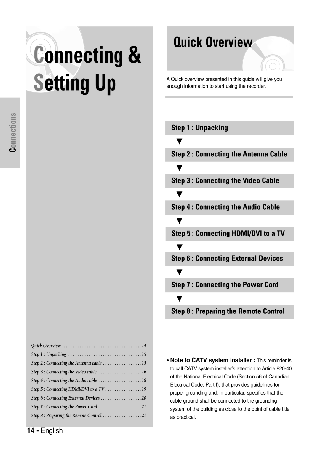 Samsung DVD-VR325 instruction manual Connecting & Setting Up, Quick Overview 