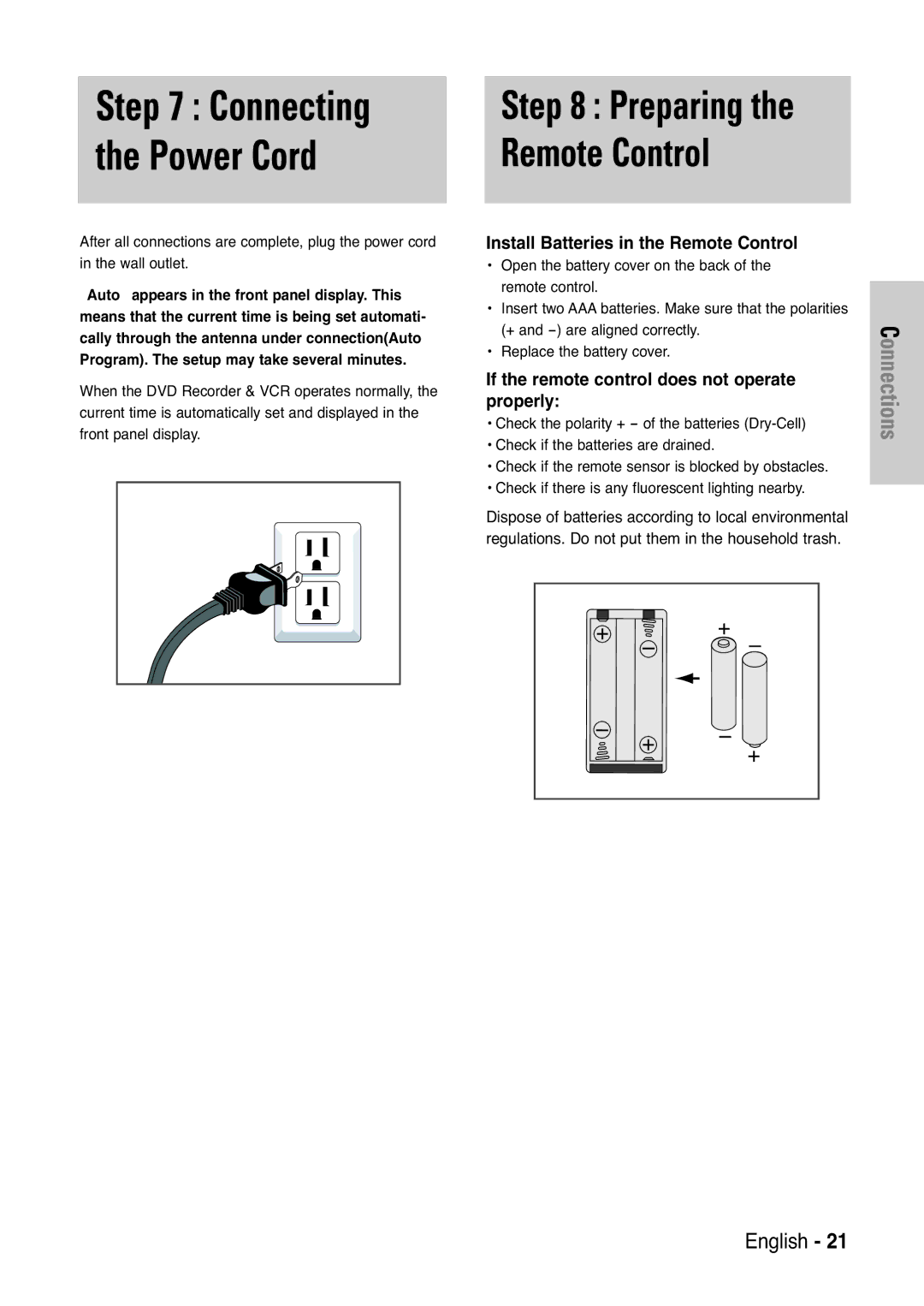 Samsung DVD-VR325 Preparing Remote Control, Install Batteries in the Remote Control, Replace the battery cover 